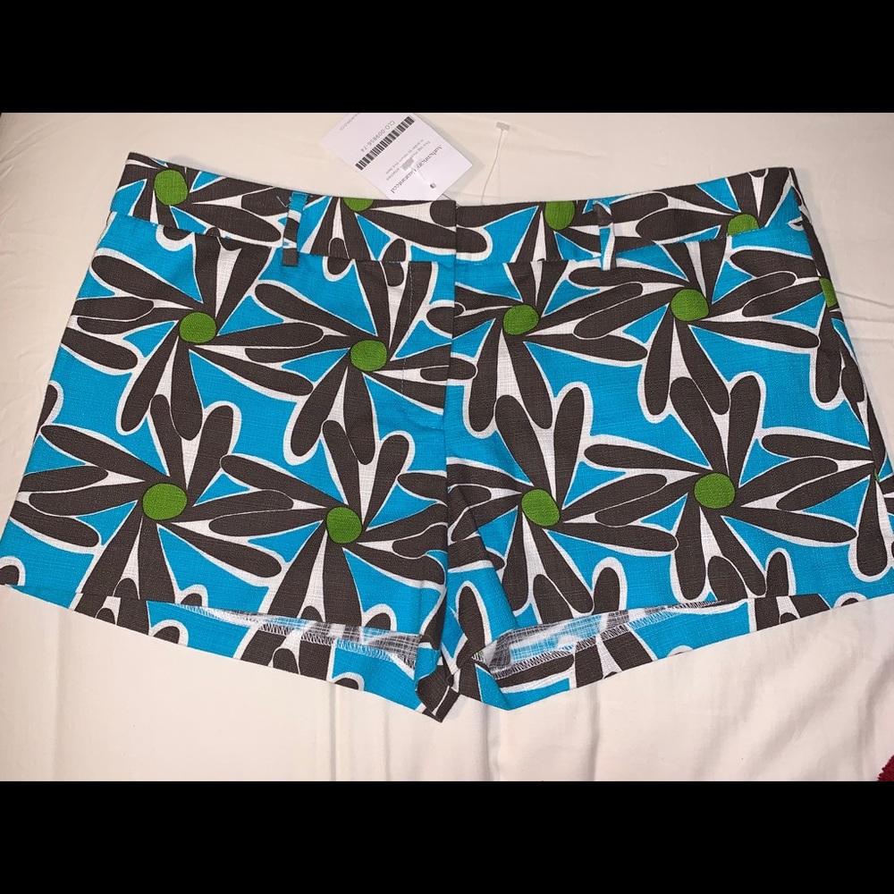 Milly Turquoise Floral Graphic Cotton-Blend Shorts